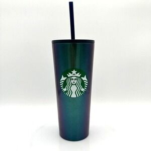 NEW Starbucks 2021 Iridescent Green Blue Metallic Stainless Steel Tumbler 18 oz